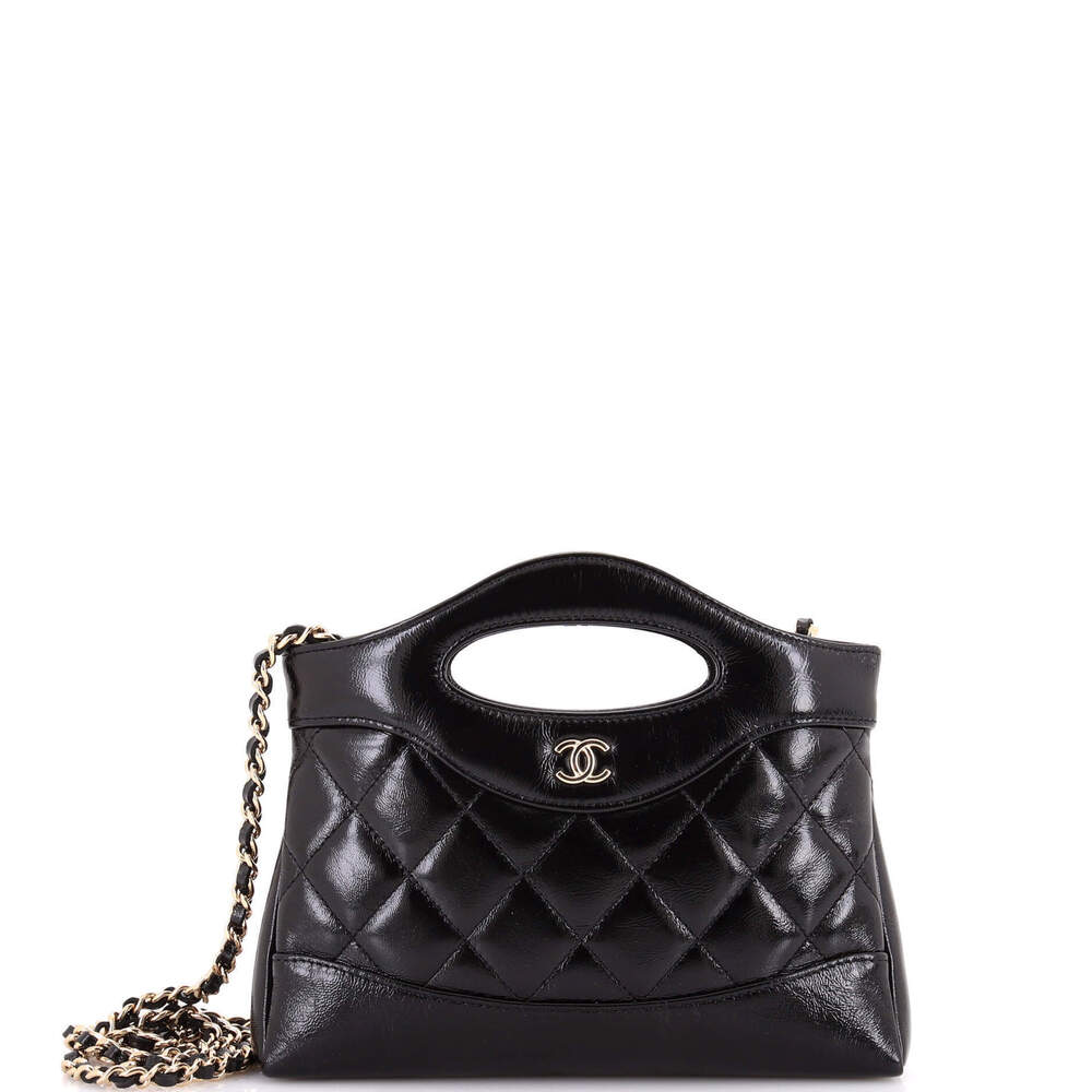 Chanel Small 31 Shopping Bag Clutch with Chain Quilted Shiny Crumpled Calfskin